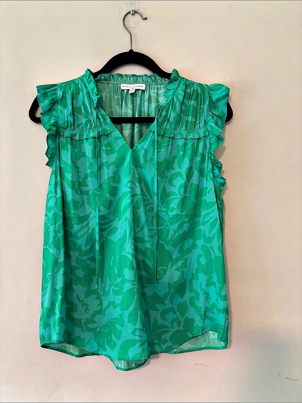 Maison d'Amelie Floral Ruffle Blouse in Green LIKE NEW